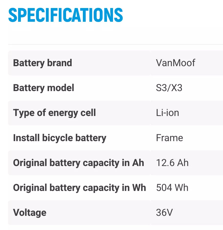 VANMOOF 36V 12.6Ah 504Wh S3 X3 Battery Health: 100%, cycle count: 0